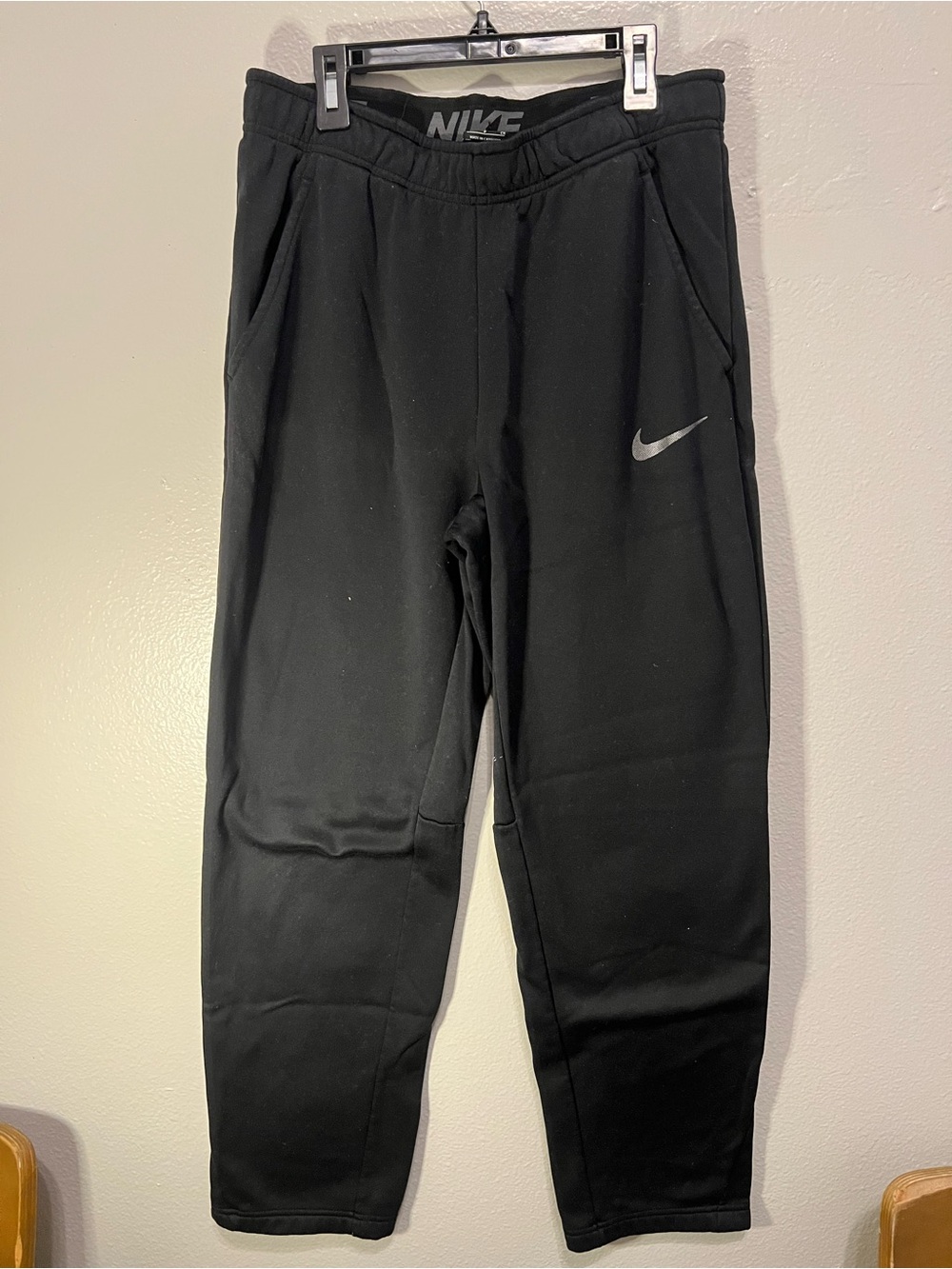 Women’s Nike Black Jogger Sweatpants with Silver Swoosh, Size S, Small stains